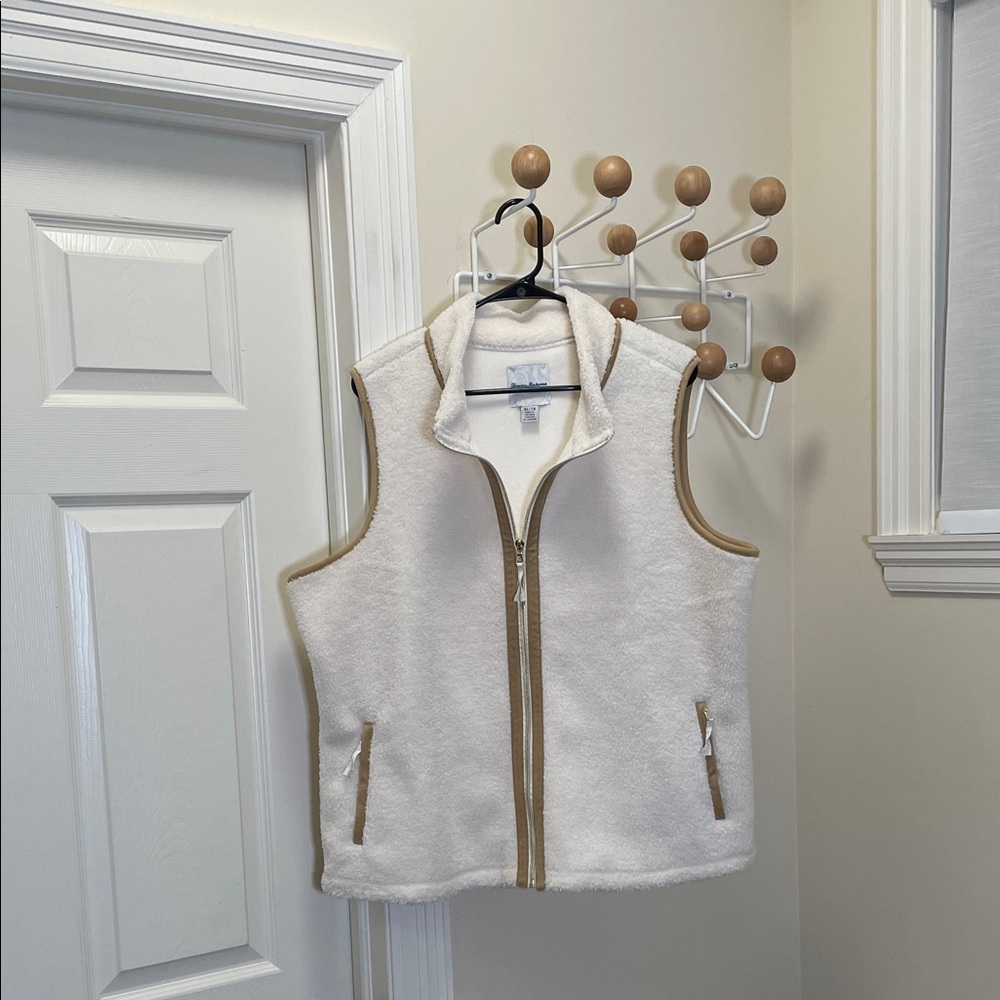 Tommy Bahama Fleece Zip-Up Vest - Cream / Brown - XL